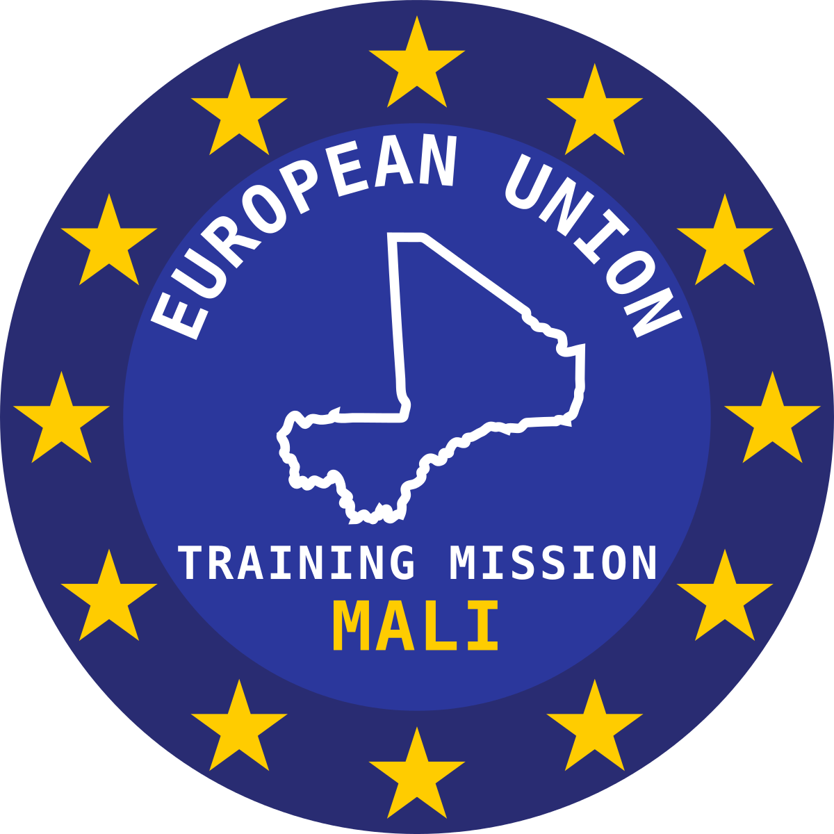 Emblem der EUTM mit dem Schriftzug European Union Training Mission Mali und der Silhouette Malis 