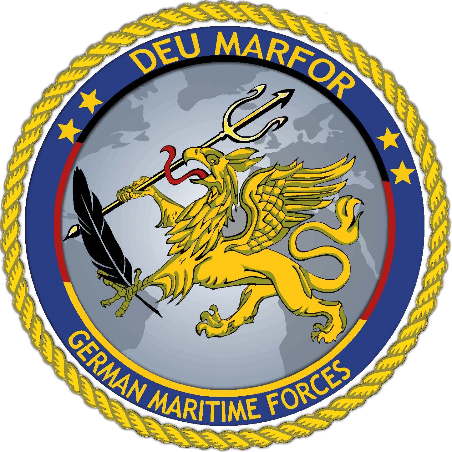 DEU MARFOR Illustration of a round bagde with a griffin in its middle.