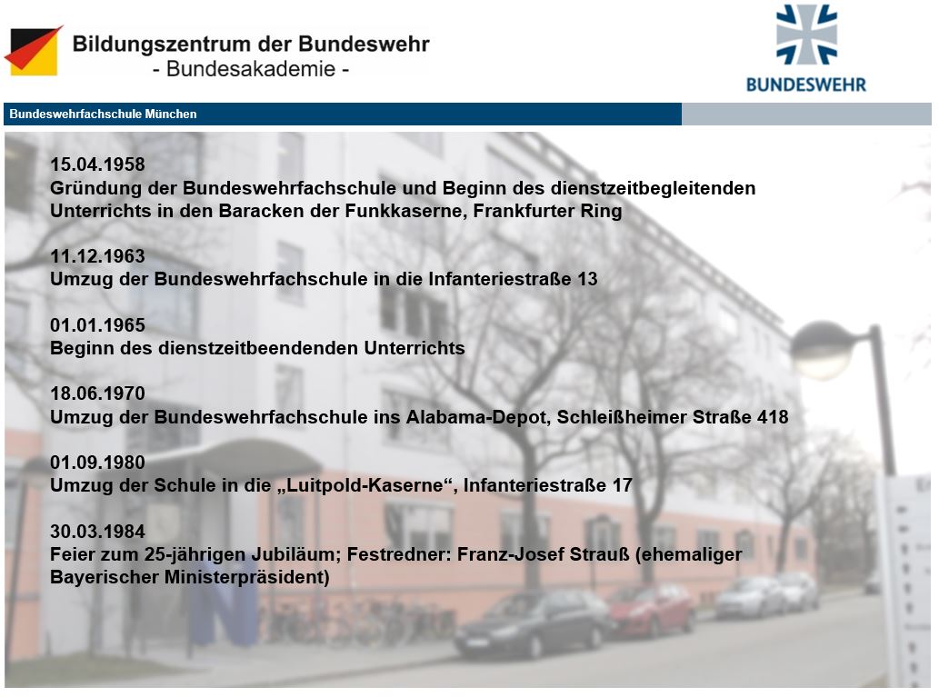 Ein Text über die Geschichte der Bundeswehrfachschule München.