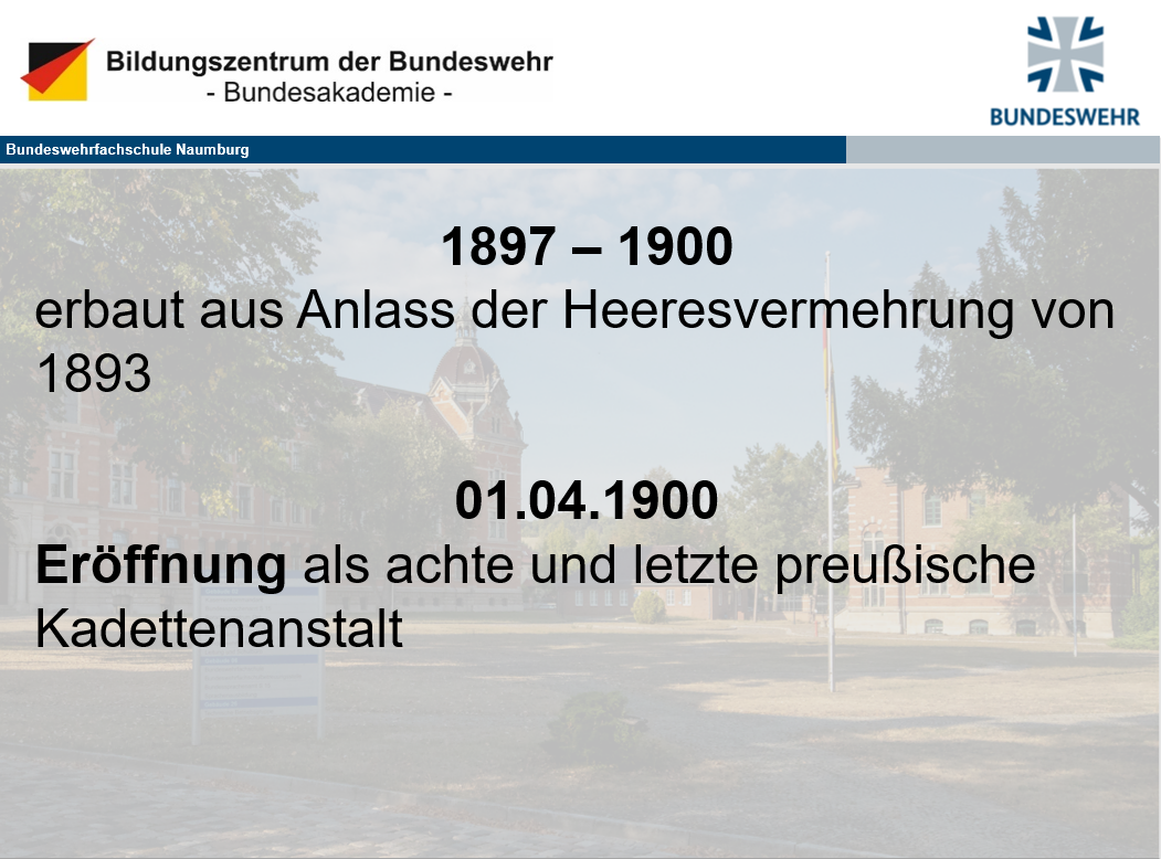 Ein Text über die Geschichte der Bundeswehrfachschule Naumburg.