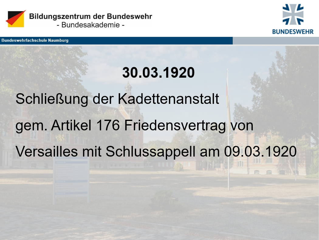 Ein Text über die Geschichte der Bundeswehrfachschule Naumburg.