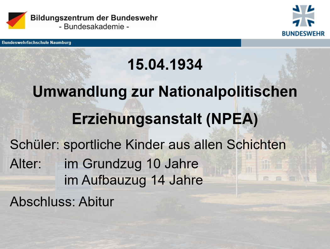 Ein Text über die Geschichte der Bundeswehrfachschule Naumburg.