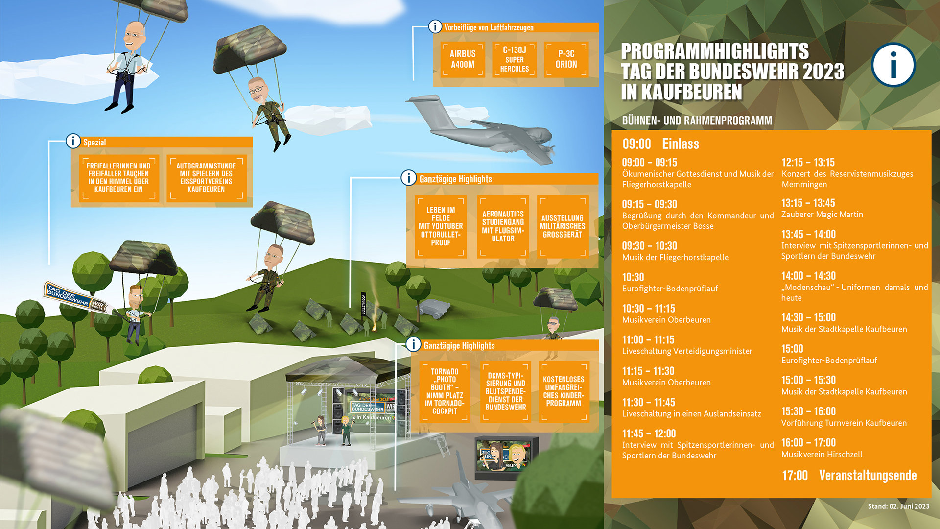 Eine Grafik mit den Programmpunkten am Tag der Bundeswehr in Kaufbeuren.