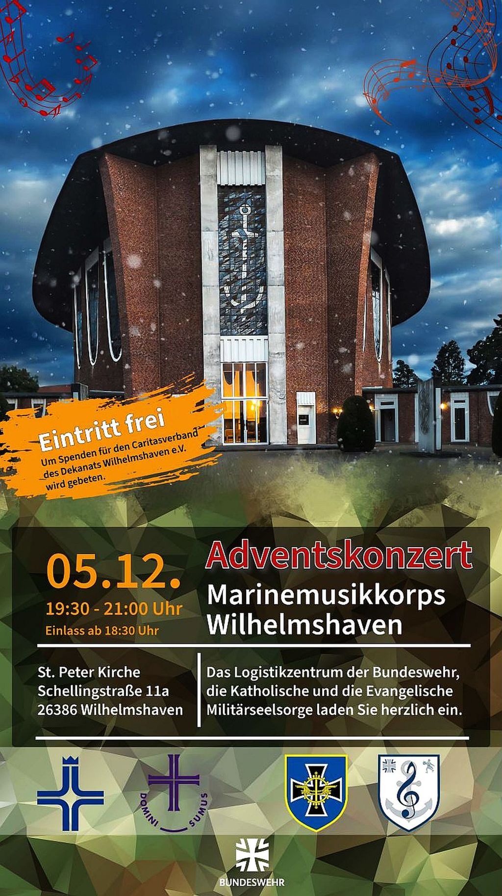 Flyer zum Adventskonzert des Marinemusikkorps Wilhelmshaven