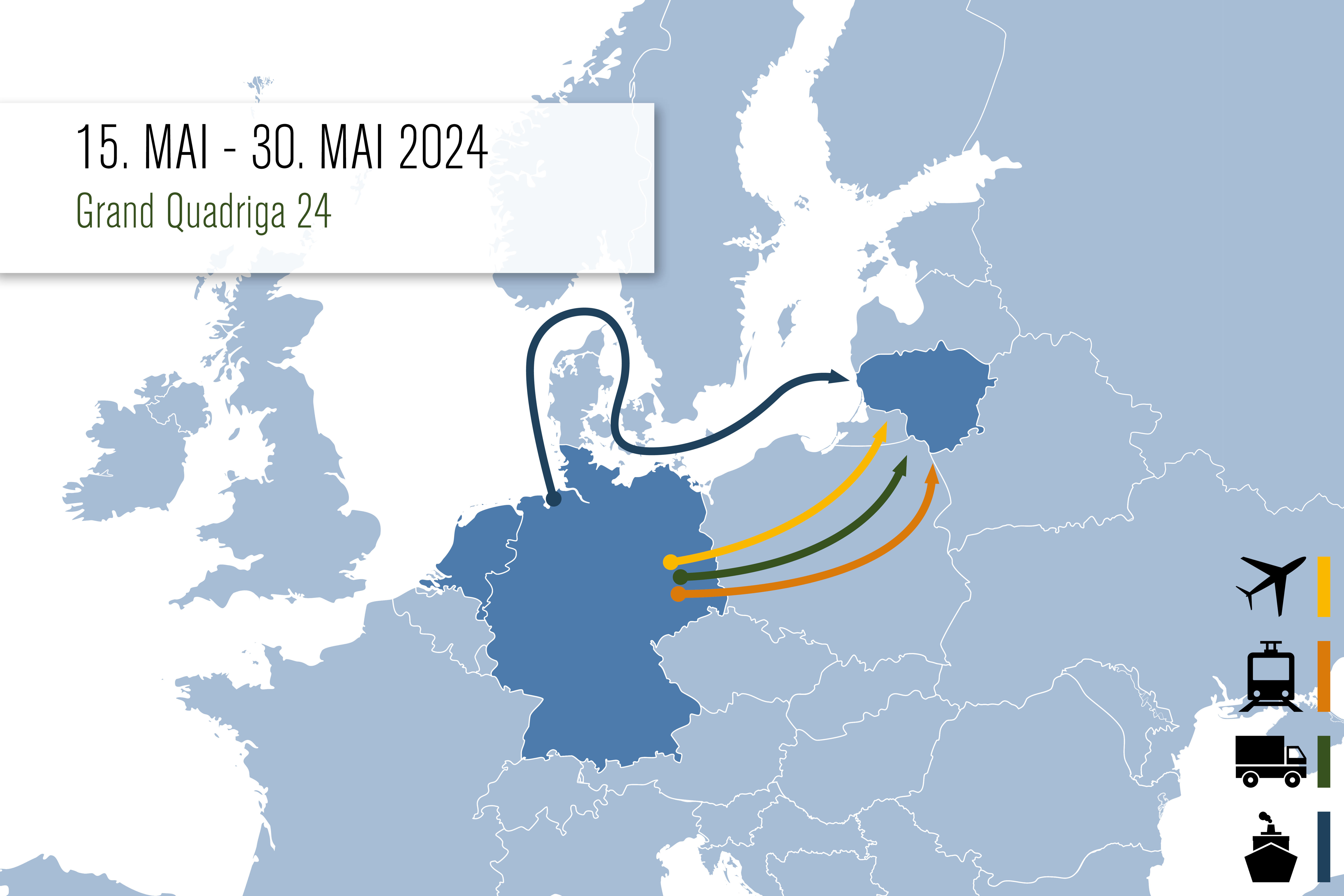 Auf einer Karte in blauen Farben sind schematisch Pfeile angeordnet. Sie zeigen die Truppenbewegung.