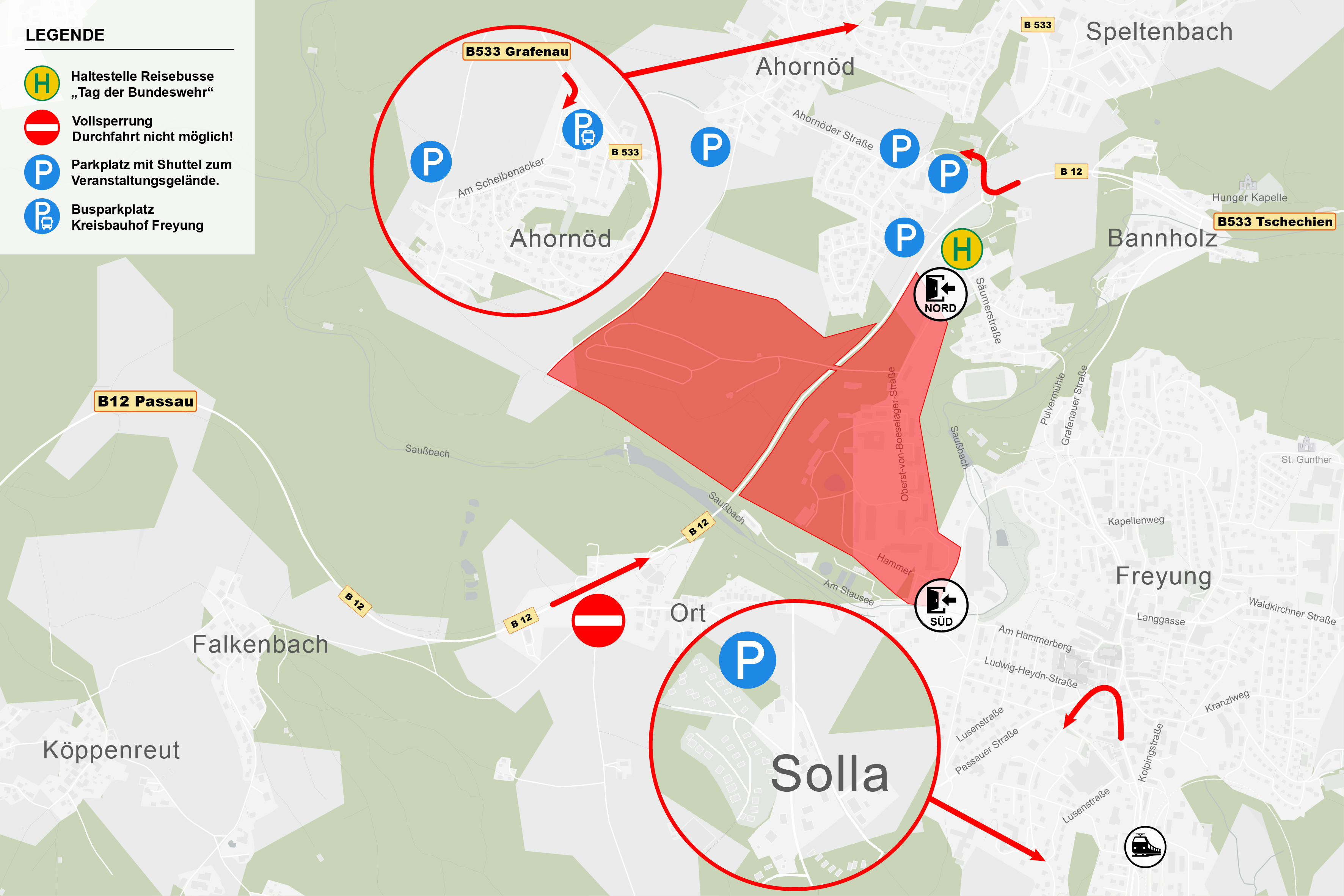 Karte der Umfahrung Vollsperrung Freyung