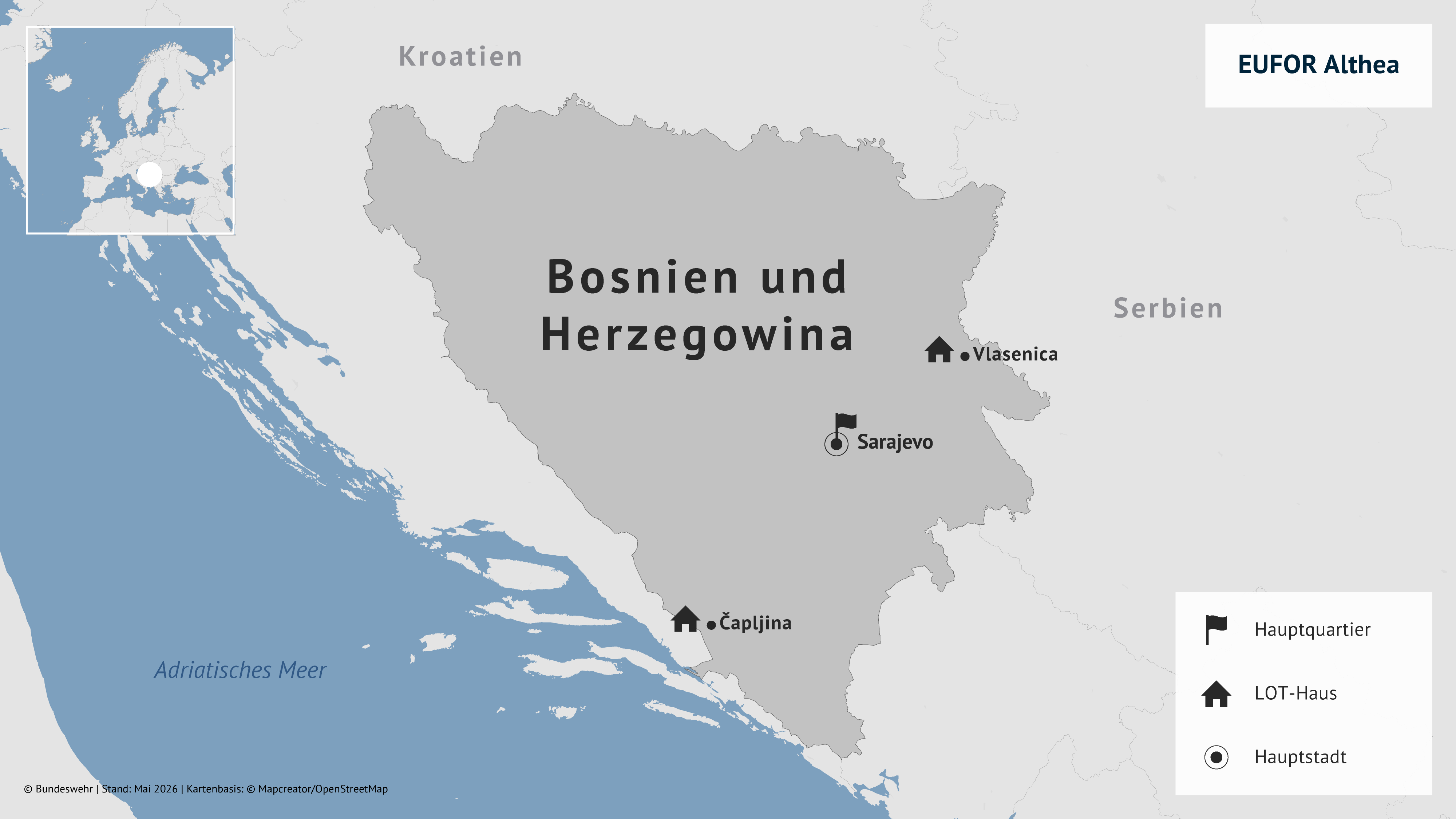 Die Ländergrenzen in Bosnien und Herzegowina mit den deutschen Camps
