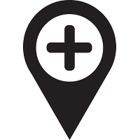 Ortsnadel mit Kreuz in schwarz als Symbol für einen Ort