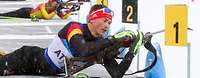 3. CISM Winter World Games, Sochi 2017 Ein Biathlet der gerade sein Gewehr nachlädt.