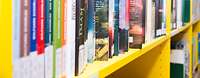 Bücher in einem Regal In einer Reihe stehende Bücher in enem Regal