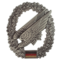 Ovales Zeichen, mittig ein stürzender Adler, umrandet von Eichenlaub, unten eine Deutschlandfahne