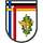 Zwei Nationalflaggen verschlungen, zudem Symbole für Nachschub, Instandsetzung, Sanität, Versorgung.
