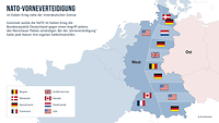 Eine Karte zeigt die Gefechtsstreifen der NATO-Verbündeten nahe der innerdeutschen Grenze im Kalten Krieg