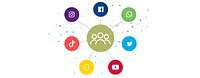 Social Media Kanäle Icons der Social Media-Kanäle in einem Kreis angeordnet