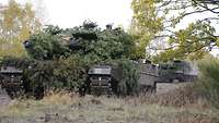 Zwei Kampfpanzer Leopard im Gelände.