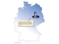 Die Deutschlandkarte mit dem markierten Geburtsort und dem Bild von Jens Gröschl