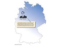 Die Deutschlandkarte mit dem markierten Geburtsort und dem Bild von Kapitän zu See Dr. Jörg Hillmann