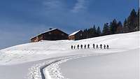 Aufstieg der Gruppe zur Berghütte über die obere Balderschwanger Alpe