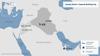 Das Einsatzgebiet von Counter Daesh & Capacity Building Iraq dargestellt auf die Länder Irak, Jordanien und Katar