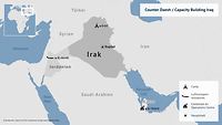 Das Einsatzgebiet von Counter Daesh & Capacity Building Iraq dargestellt auf die Länder Irak, Jordanien und Katar