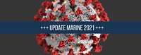 Marine und Coronavirus 2021 Computer-Illustration eines Coronavirus: ein grauer Ball mit rauher Oberfläche und roten Zapfen, die daraus hervorragen.