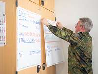 Im Lagezentrum werden Übersichten aufgehangen Im Lagezentrum des Regionalen Führungsstabes 3 OST werden Tabellen und Übersichten an die Wände gehangen