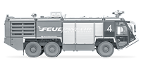 Flugfeldlöschfahrzeug freigestellt in Seitenansicht