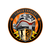 Der Patch der Übung Timber Express 2020 ist schwarz-orange und es ist ein Zug zu sehen