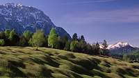 Buckelwiesen mit westlicher Karwendelspitze in Mittenwald Landschaftsaufnahme in Bayern