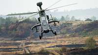 Front view of a Tiger attack helicopter during flight.
