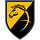 Wappen des Aufklärungsbataillons 7 Diagonal golden-schwarz geteilt. Ein Pferdekopf ragt aus dem schwarzen in den goldenen Hintergrund.