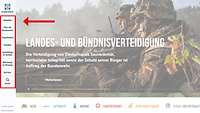 Screenshot von der Internetseite www.bundeswehr.de und einem roten Rahmen um die Hauptnavigation