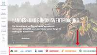 Screenshot von der Internetseite www.bundeswehr.de mit einem roten Rahmen um die Seitennavigation der Teilstreitkräfte