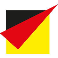 Ein Quadrat aus den Farben schwarz, rot und gelb. Das Rot bildet ein Dreieck und läuft von links nach rechts in eine Spitze aus.