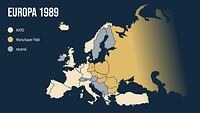 eingefärbte Länder auf Europakarte zeigen Verteilung der NATO-Staaten im Jahr 1989