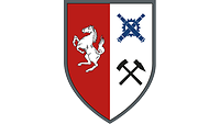 Längs rot-silbern geteilt, darauf ein steigendes Ross, zwei Kanonenrohre, Zahnrad, Hammer, Schlegel.
