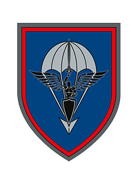 Wappen des Fallschirmjägerregiments 26 Auf blauem Grund ein Fallschirm, darauf der Heilige Michael – Schutzpatron der Fallschirmjäger