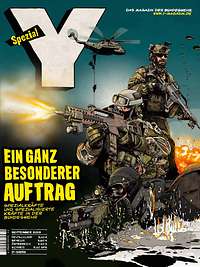 Das Cover des Y-Magazins mit einer Zeichnung von Soldaten im Gefecht und der Aufschrift „Ein ganz besonderer Auftrag“