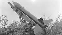 Black and white photo of an artillery field rocket launcher 762 Honest John of the Bundeswehr