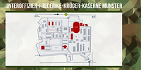 Schematische Darstellung eines Kasernengeländes mit grauen und roten Flächen