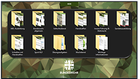 Auf einem Bildschirm mit Tarnmuster und dem Schriftzug ‚Bundeswehr‘ sind 11 halbgeöffnete, gelbe Ordnersymbole.