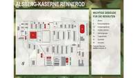 Kasernenplan Alsberg-Kaserne Eine schematische Darstellung der Gebäude und Sportanlagen der Kaserne