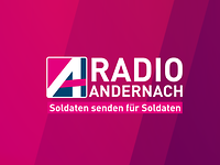 Radio Andernach - Soldaten senden für Soldaten Das Logo von Radio Andernach auf magentafarbenem Hintergrund
