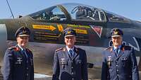 Die Generäle Katz, Schütz und gerhartz vor einem Starfighter