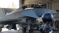 Die 360° Kamera steht vor einem Eurofighter, um jedes Detail einfangen zu können.