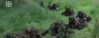Soldaten kriechen über eine Wiese