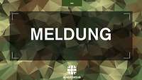 Im Hintergrund ein grün-braunes Polygon, darauf ein transparentes, schwarzes Rechteck mit dem Wort Meldung in Weiß