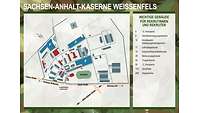 Wo ist was in der Kaserne? Eine schematische Darstellung der Gebäude und Sportanlagen der Sachsen-Anhalt-Kaserne