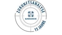rundes Logo mit Bundeswehr in der Mitte und Zukunksanalyse drum herum