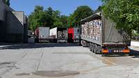 Mehrere Lkw die nebeneinander stehen.